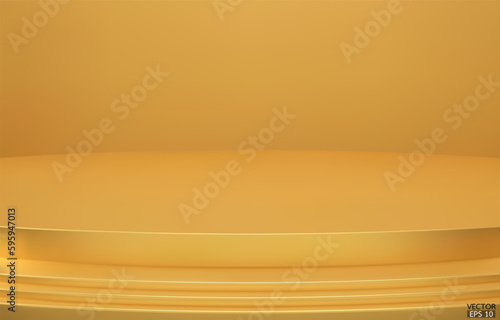 Abstract Luxury gold Background. Empty golden Gradient Room, Studio, Space. Curved stage used as a background for displaying your products. Gold blackground 3D vector Illustration.