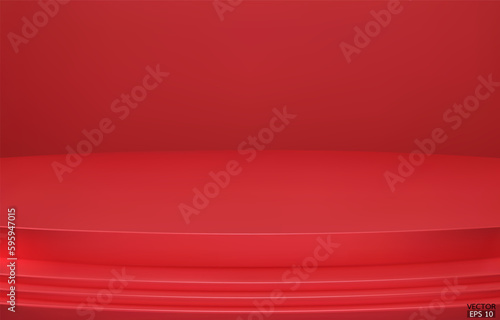 Abstract Luxury red Background. Empty red Gradient Room, Studio, Space. Curved stage used as a background for displaying your products.  3D vector Illustration.