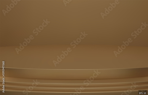 Abstract Luxury dark gold Background. Empty brown Gradient Room, Studio, Space. Curved stage used as a background for displaying your products. Dark gold blackground 3D vector Illustration.