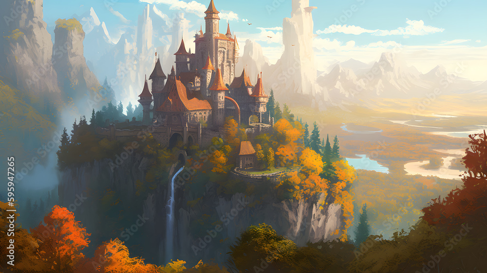 A magnificent castle stands tall in the midst of a fantastical world created with generative AI A magnificent castle stands tall in the midst of a fantastical world created with generative AI