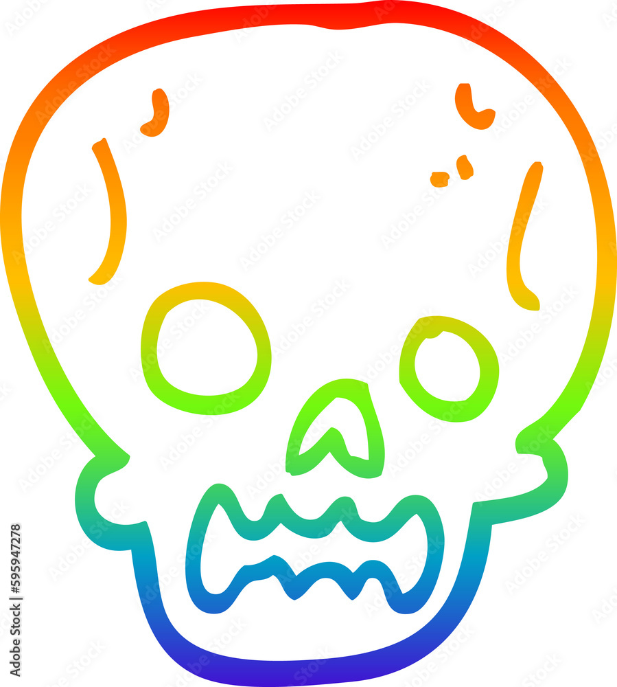 Fototapeta premium rainbow gradient line drawing of a cartoon halloween skull