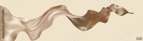 Flying light Dusty pink silk textile fabric flag background. Smooth elegant pink Satin Isolated on beige Background for grand opening ceremony. Gold pink curtain. 3d vector illustration.