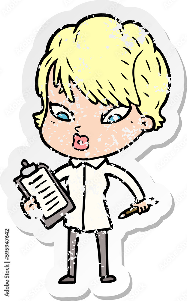 distressed sticker of a cartoon woman