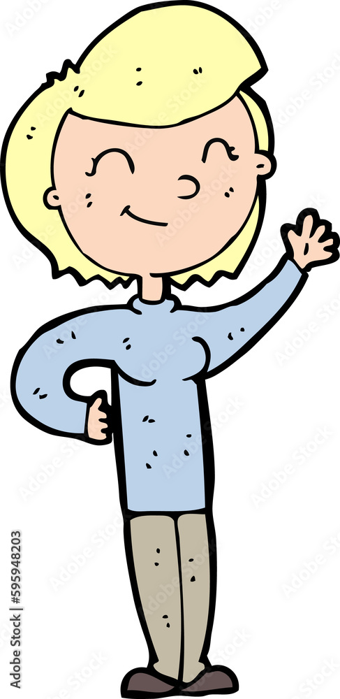 cartoon friendly waving woman cartoon friendly waving woman