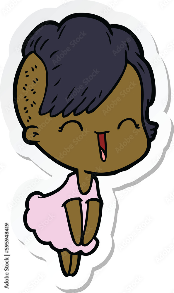 sticker of a happy cartoon hipster girl