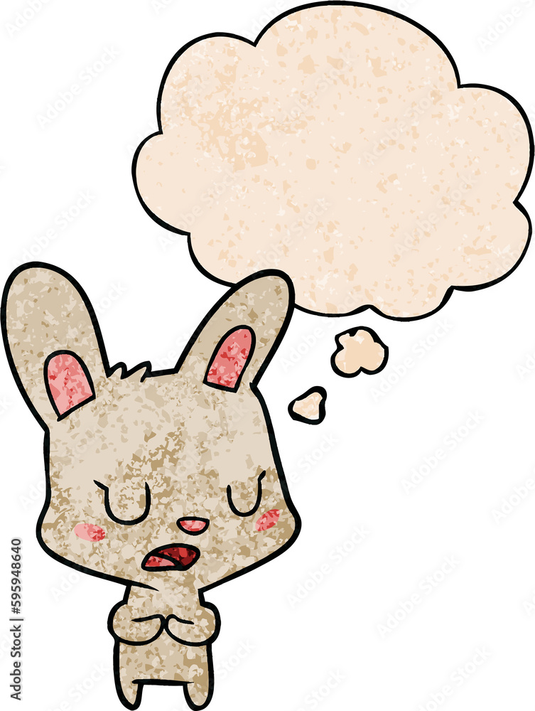 cartoon rabbit talking with thought bubble in grunge texture style cartoon rabbit talking with thought bubble in grunge texture style