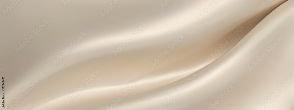 Fototapeta premium Abstract golden silk vector background. Luxury white cloth or liquid wave. Abstract or cream fabric texture background. Beige Cloth soft wave. Creases of satin, silk, and Smooth elegant cotton.