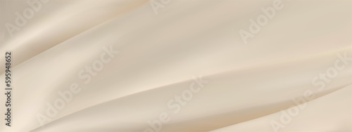 Abstract golden silk vector background. Luxury white cloth or liquid wave. Abstract or cream fabric texture background. Beige Cloth soft wave. Creases of satin, silk, and Smooth elegant cotton.