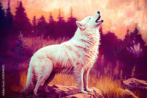 White colorful painting art wolf open mouth howling anna wilson in the style of impress beautiful AI Generated Image photo