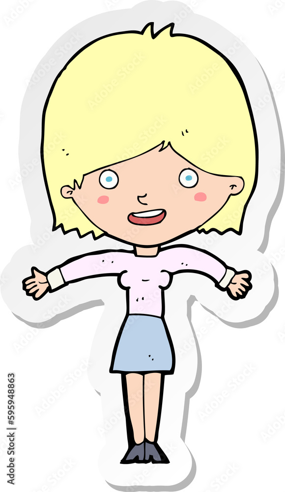 sticker of a cartoon excited woman sticker of a cartoon excited woman