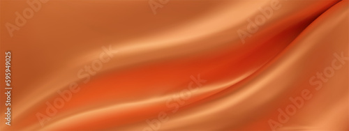 Abstract orange silk vector background. Luxury cloth or liquid wave. Abstract or orange fabric texture background. Orange Cloth soft wave. Creases of satin, silk, and Smooth elegant cotton.