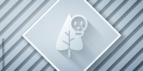 Paper cut Poison flower icon isolated on grey background. Paper art style. Vector