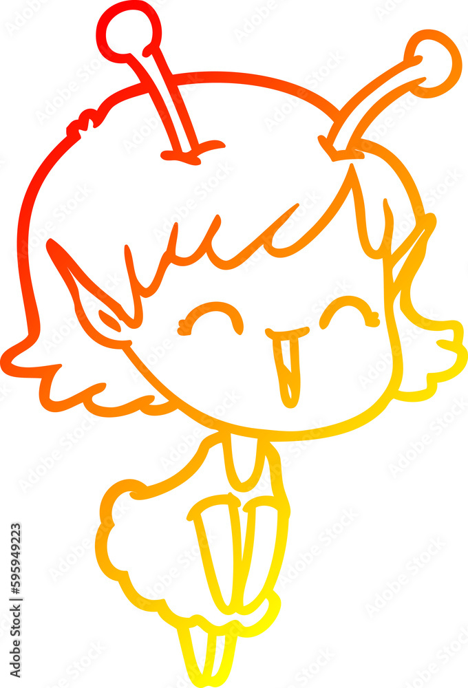 warm gradient line drawing of a cartoon alien girl laughing warm gradient line drawing of a cartoon alien girl laughing