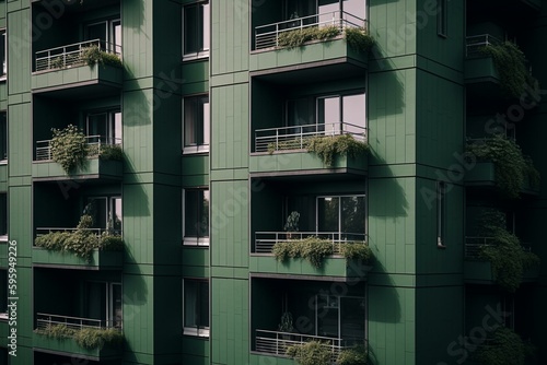 Green apartment building. Generative AI © Elara