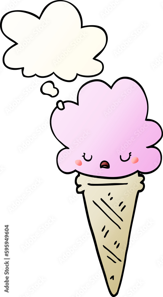 cartoon ice cream with face with thought bubble in smooth gradient style cartoon ice cream with face with thought bubble in smooth gradient style