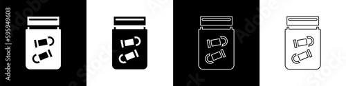 Set Evidence bag with bullet icon isolated on black and white background. Vector