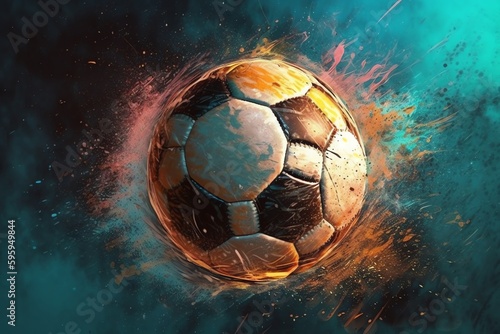 High resolution soccer ball illustration featuring particle effects, pencil and watercolor sketches, and 3D CG. Generative AI © Pixel Matrix