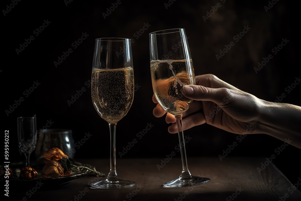 Toasting With Two Champagne Glasses. Generative AI Toasting With Two Champagne Glasses. Generative AI