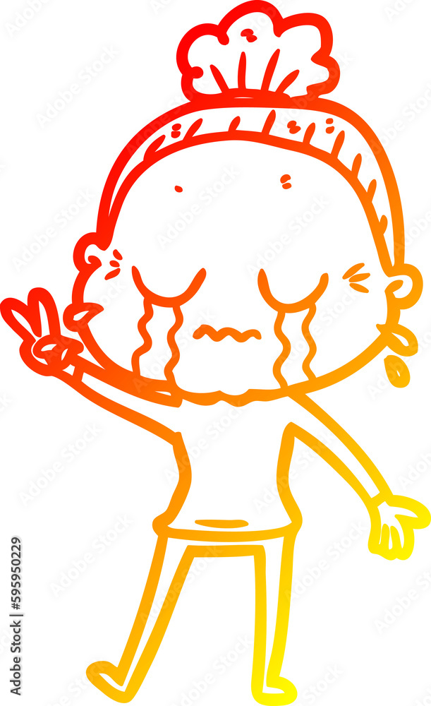 warm gradient line drawing of a cartoon crying old lady warm gradient line drawing of a cartoon crying old lady