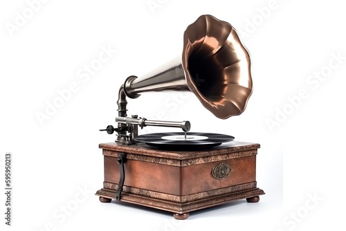 Vintage gramophone on white background. Generative AI