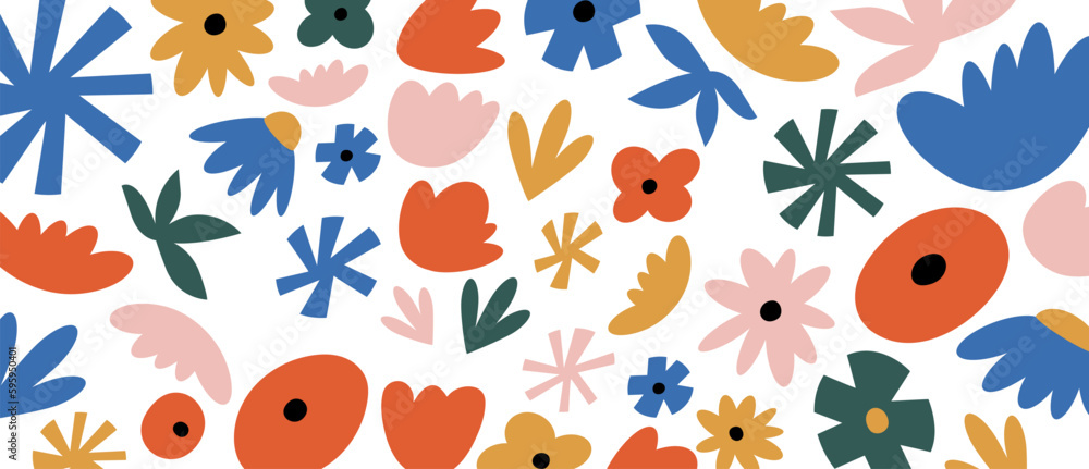 Vector floral seamless patterns. Y2k flowers backgrounds collection for print or social media