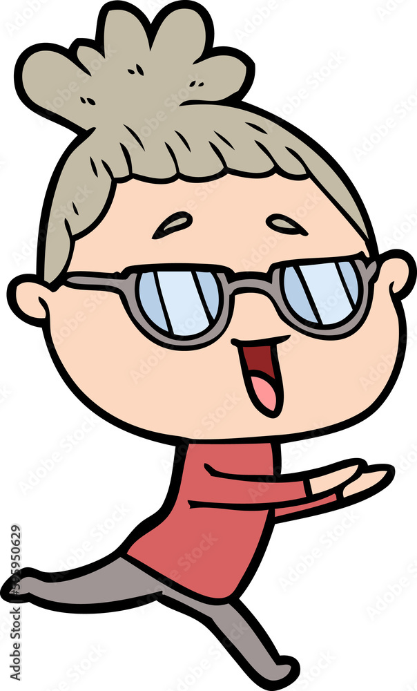 cartoon happy woman wearing spectacles cartoon happy woman wearing spectacles