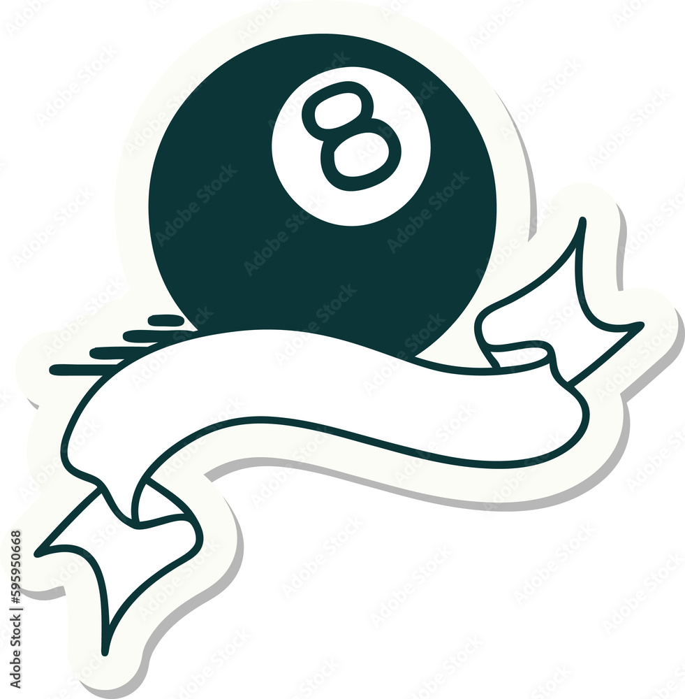 tattoo style sticker with banner of 8 ball tattoo style sticker with banner of 8 ball