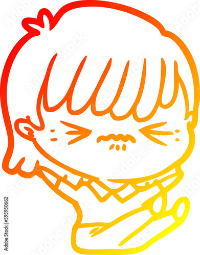 warm gradient line drawing of a annoyed cartoon girl falling over