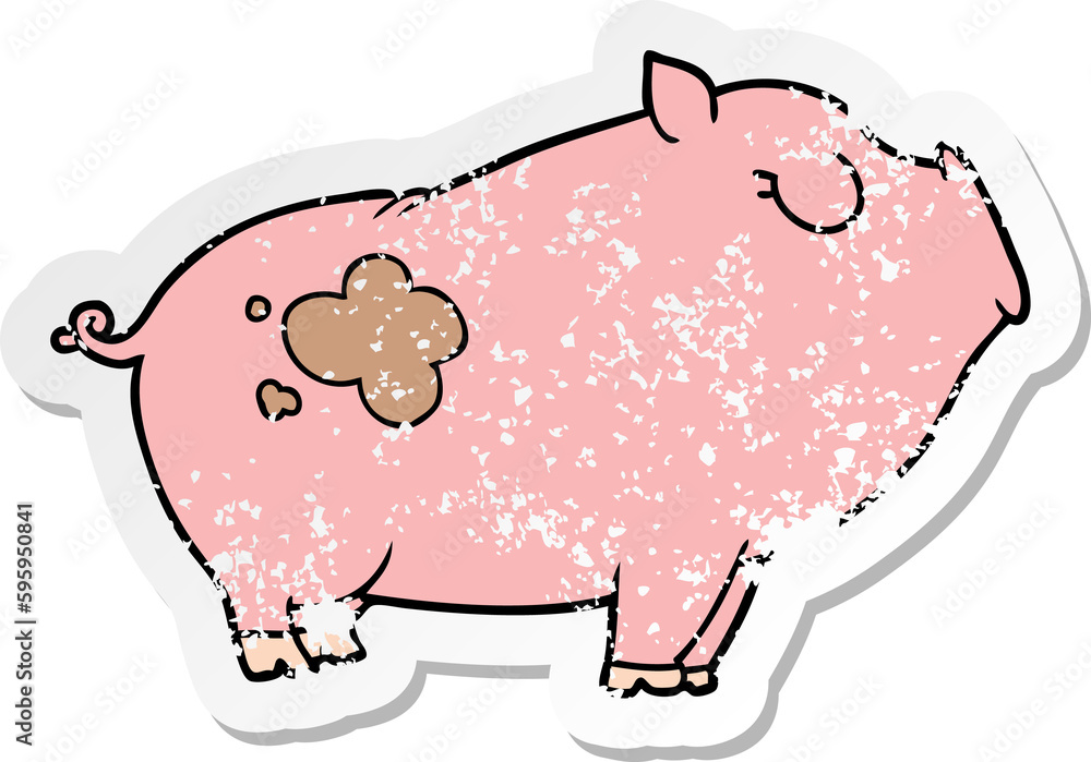 distressed sticker of a cartoon pig distressed sticker of a cartoon pig