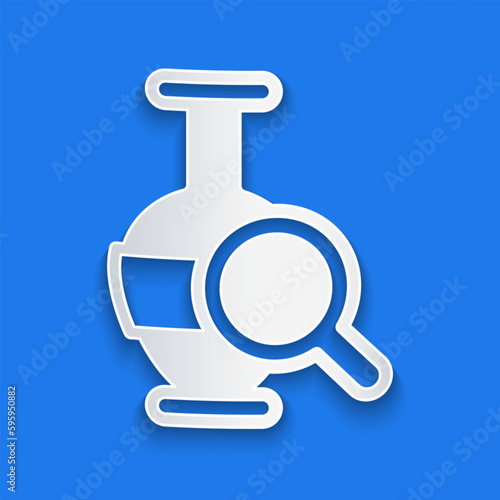 Paper cut Ancient amphorae icon isolated on blue background. Paper art style. Vector