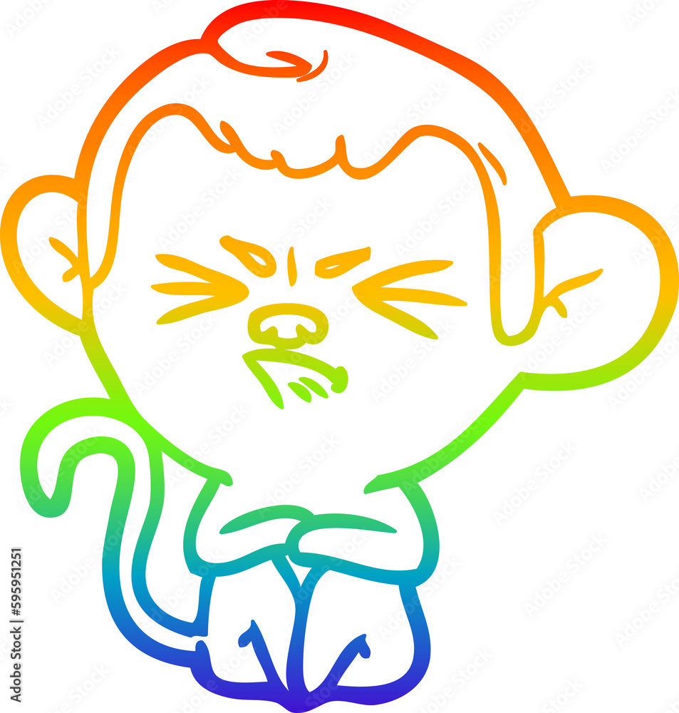 rainbow gradient line drawing of a cartoon annoyed monkey rainbow gradient line drawing of a cartoon annoyed monkey