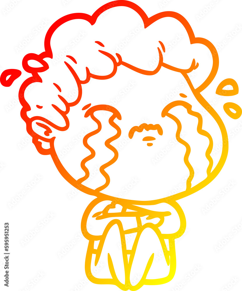 warm gradient line drawing of a cartoon man crying warm gradient line drawing of a cartoon man crying