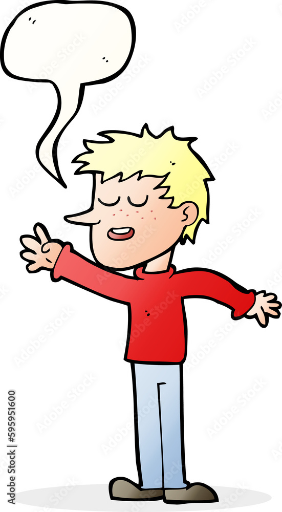 cartoon happy man reaching with speech bubble cartoon happy man reaching with speech bubble