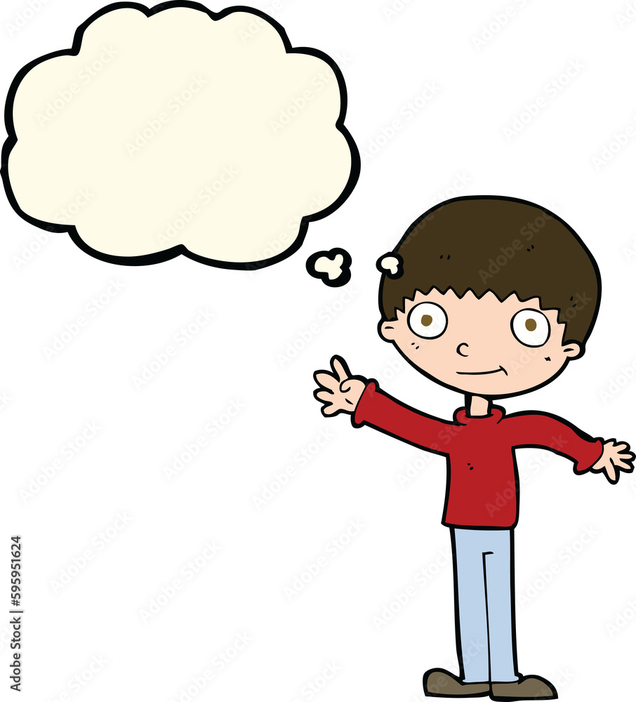 cartoon happy waving boy with thought bubble cartoon happy waving boy with thought bubble