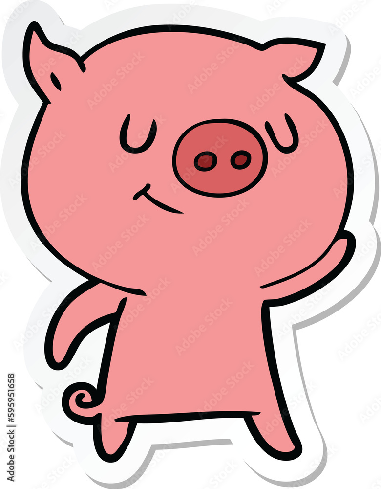 sticker of a happy cartoon pig sticker of a happy cartoon pig