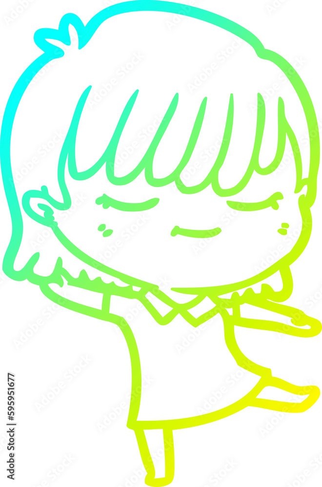 cold gradient line drawing of a cartoon woman cold gradient line drawing of a cartoon woman