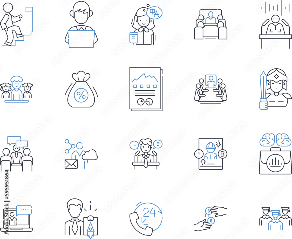 Staff capability line icons collection. Proficient, Skilled, Knowledgeable, Competent, Experienced, Resourceful, Innovative vector and linear illustration. Adaptable,Reliable,Productive outline signs