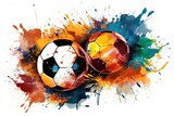 Colorful brush painting illustrating soccer ball and football on white background. Generative AI