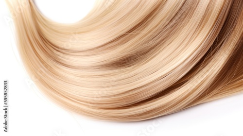 Beautiful glossy blond with highlights hair texture isolated on white background. Generative AI.