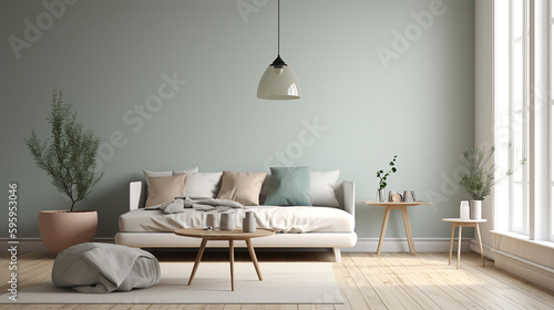 modern minimalist living room style. interior in light colours. generative AI