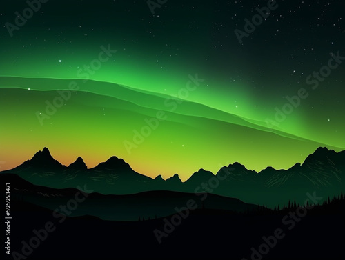 Silhouette mountain with aurora background © AhmadSoleh