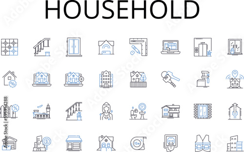 Household line icons collection. Domestic, Residential, Family-owned, Private, Homely, Personal, Inhabited vector and linear illustration. Home-based,Domiciliary,Homey outline signs set