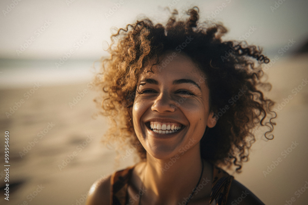 A fictional person on the beach during sunset, Generative AI A fictional person on the beach during sunset, Generative AI