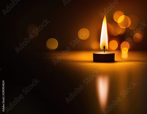 Christmas card with small candle tealight and gold bokeh sparkles with lots of copy space generative ai illustration