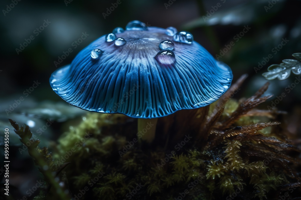 Blue mystical mushroom. Generative AI Blue mystical mushroom. Generative AI