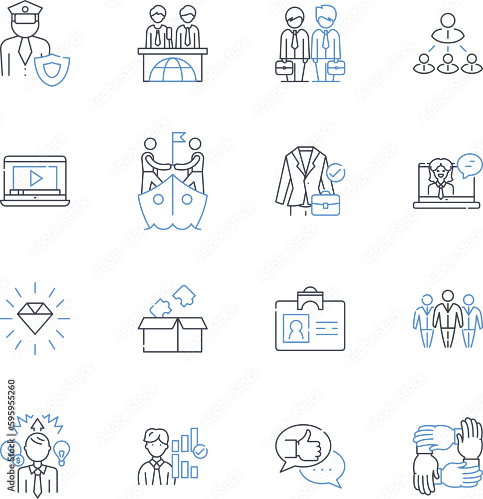 Job promotion line icons collection. Advancement, Progression, Upgrade, Elevate, Rise, Uplift, Ascend vector and linear illustration. Boost,Climb,Increase outline signs set