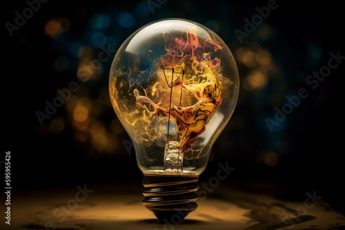 Artistic depiction of creativity, lightbulb formed from oil paints. Generative AI