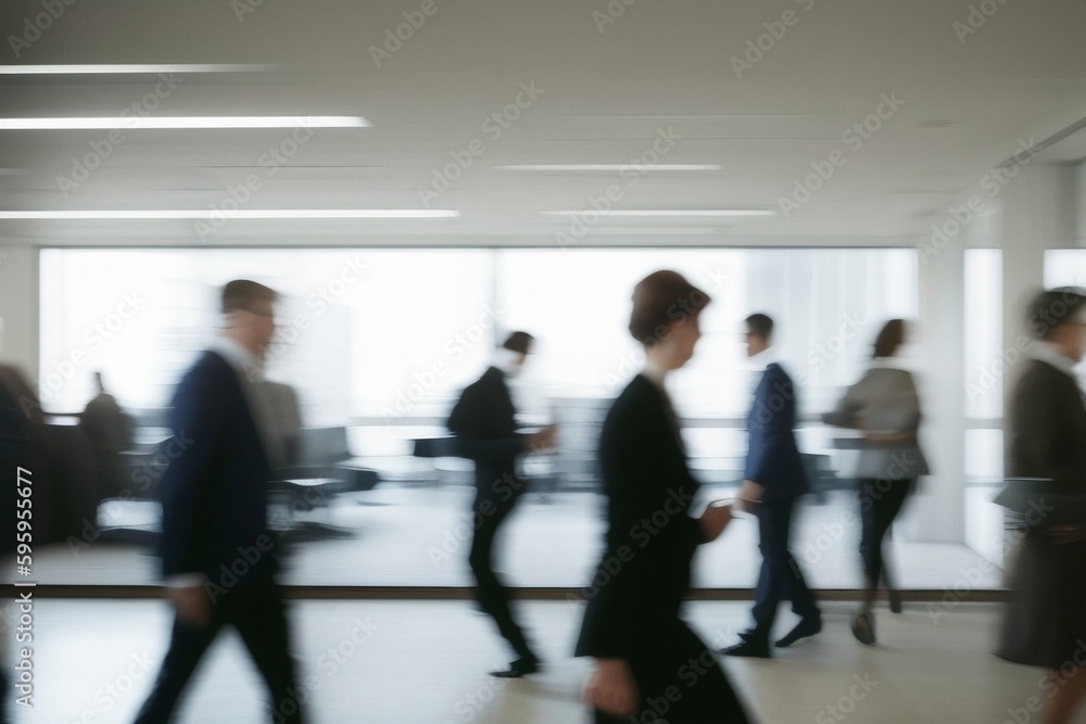 Group of business people walking at modern open space, generative ai, busy people crowd