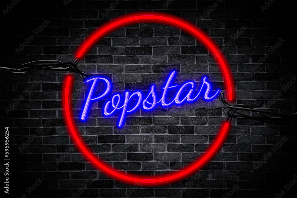 Φωτογραφία Popstar neon banner on brick wall background.