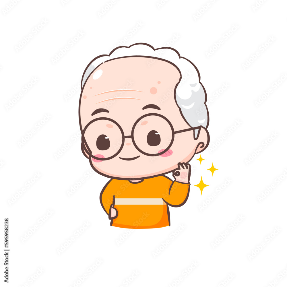 Cute grandfather cartoon character. Grandpa with OK hand sign gesture. People concept design. Isolated white background. Vector art illustration